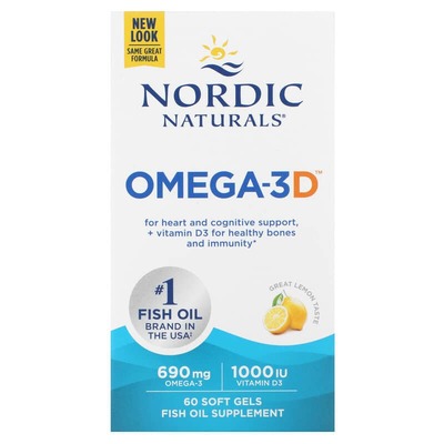 Омега-3D Nordic Naturals Omega-3D 690 мг/1000 МЕ, 60 капсул