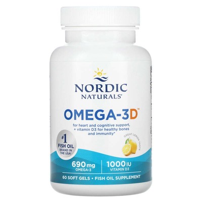 Омега-3D Nordic Naturals Omega-3D 690 мг/1000 МЕ, 60 капсул