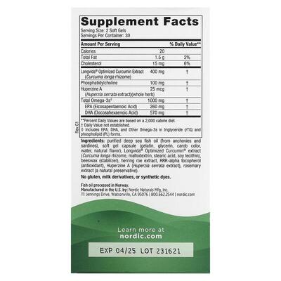 Омега-3+ Куркумин Nordic Naturals Omega Memory with Curcumin 1000 мг/400 мг, 60 капсул
