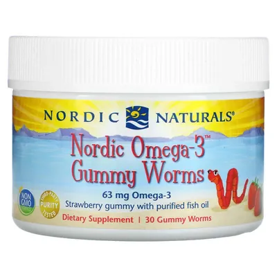 Омега-3 Nordic Naturals Omega-3 Gummy Worms для дітей 63 мг, полуниця, 30 жувальних пастилок