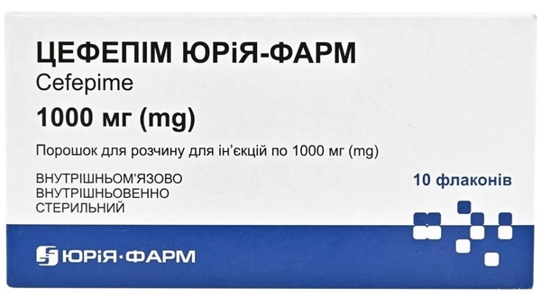 Цефепим Юрия-Фарм порошок для р-ра д/ин. по 1000 мг №10 во флак.