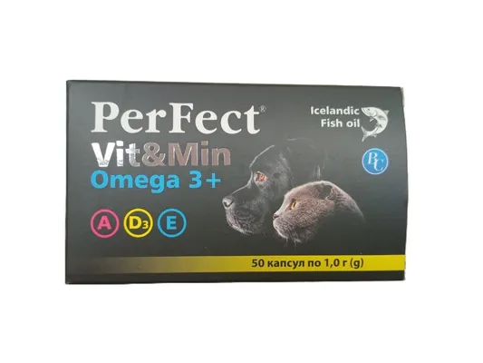 Добавка PerFect Vit&Min Omega 3+ для собак та котів по 1 г, 50 капсул