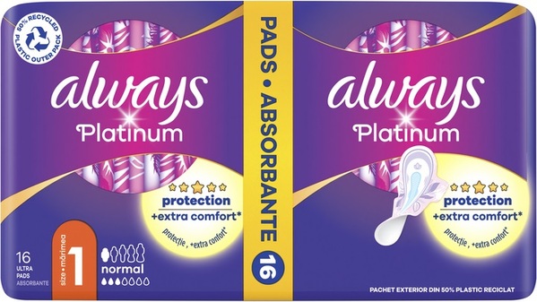 Прокладки гігієнічні Always Platinum Normal, 3 краплі, 1 розмір, 16 шт