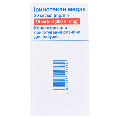 Иринотекан Медак концентрат д/приг. р-ра д/инф. 20 мг/мл (300 мг) по 15 мл №1 во флак.
