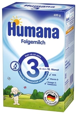 Смесь сухая молочная Humana 3 с пребиотиками для последующего кормления детей с 10 месяцев, 600 г
