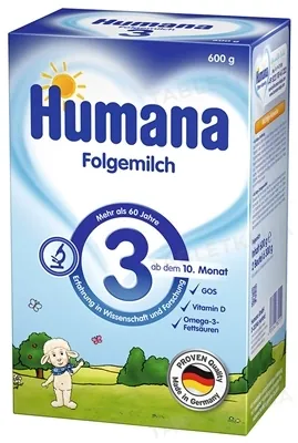 Суміш суха молочна Humana 3 з пребіотиками для подальшого годування дітей з 10 місяців, 600 г