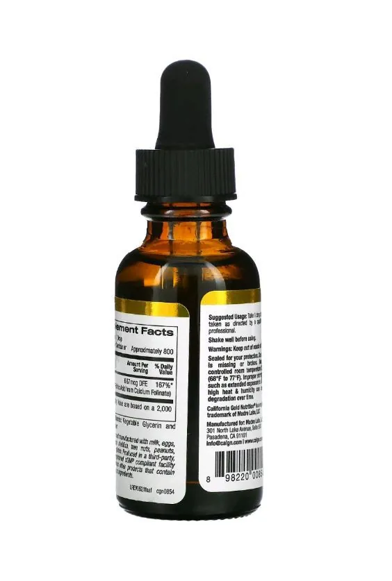 Фолінова кислота California Gold Nutrition Folinic Acid без спирту, 30 мл