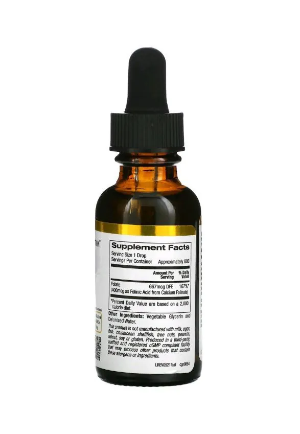 Фолінова кислота California Gold Nutrition Folinic Acid без спирту, 30 мл