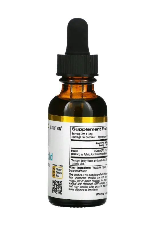 Фолінова кислота California Gold Nutrition Folinic Acid без спирту, 30 мл