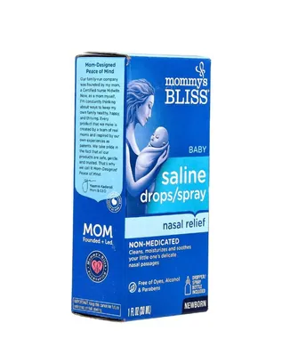 Сольовий розчин Mommy's Bliss Baby краплі/спрей для полегшення дискомфорту в носі для новонароджених, 30 мл
