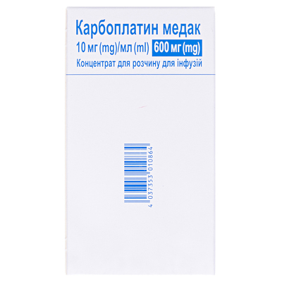 Карбоплатин Медак концентрат для р-ра д/инф. 10 мг/мл по 60 мл №1 во флак.