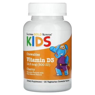 Вітамін D3 для дітей California Gold Nutrition Vitamin D3 Kids 500 МО, 90 жувальних таблеток