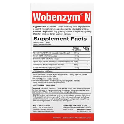 Вобензим Н Garden of Life Wobenzym N средство для здоровья суставов, 400 таблеток