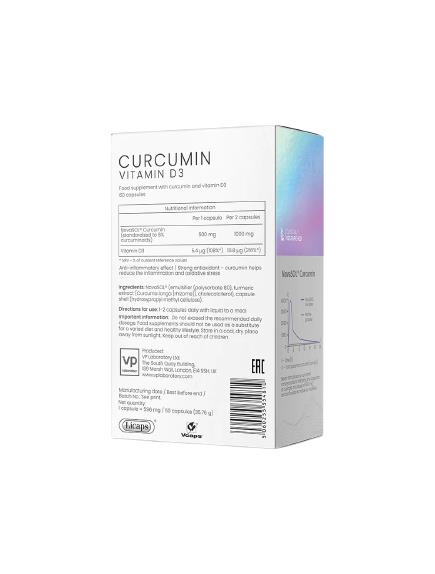 Куркумин Д3 VPLab Curcumin + Vitamin D3 капсулы по 596 мг №60