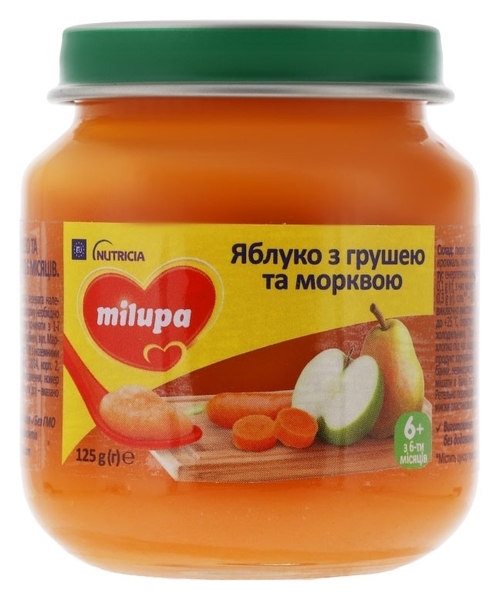 Пюре фруктово-овощное Milupa Яблоко, груша и морковь для детей с 6 месяцев, 125 г