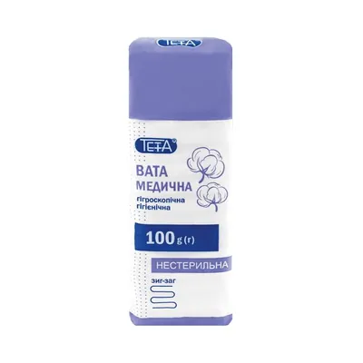 Вата нестерильна Teta медична гігієнічна, зіг-заг, 100 г