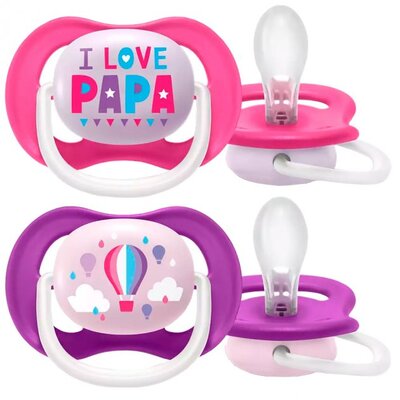 Пустышка силиконовая Philips Avent Ultra Air I love SCF080/04 ортодонтическая, 6-18 месяцев, для девочек, 2 шт