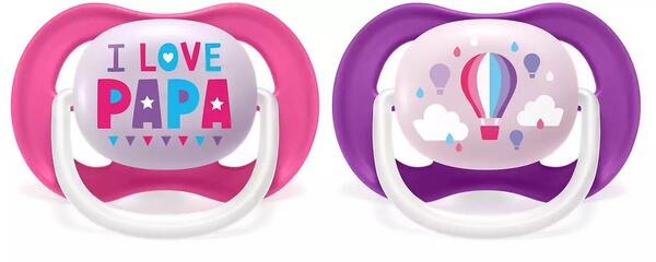 Пустышка силиконовая Philips Avent Ultra Air I love SCF080/04 ортодонтическая, 6-18 месяцев, для девочек, 2 шт