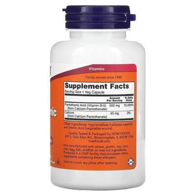 Пантотенова кислота NOW Pantothenic Acid 500 мг капсули №100