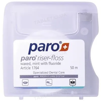 Зубний флос Paro Swiss riser-floss вощений, з м'ятою і фтором, 50 м