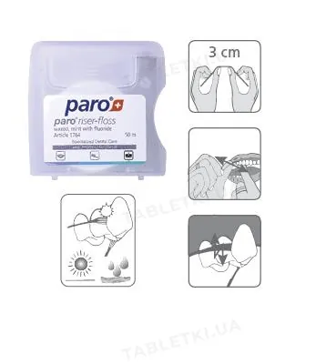 Зубний флос Paro Swiss riser-floss вощений, з м'ятою і фтором, 50 м