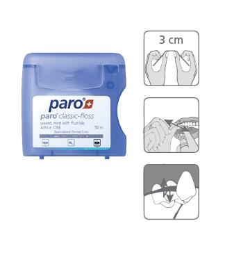 Зубная нить Paro Swiss classic-floss классическая вощеная, с мятой и фторидом, 50 м