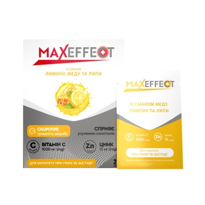 Максэффект (Maxeffect) с витамином С (1000 мг) и цинком порошок по 4 г со вкусом лимона, мёда и липы №20 в саше