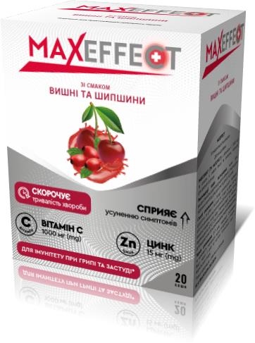 Максэффект (Maxeffect) с витамином С (1000 мг) и цинком порошок по 4 г со вкусом вишни и шиповника №20 в саше