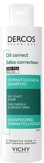 Шампунь-догляд Vichy Dercos Oil Correct себо-регулюючий для жирного волосся та шкіри голови,  200 мл