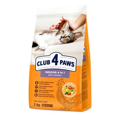 Корм сухий Club 4 Paws Indoor 4in1 для дорослих кішок, що живуть у приміщенні Преміум, 2 кг