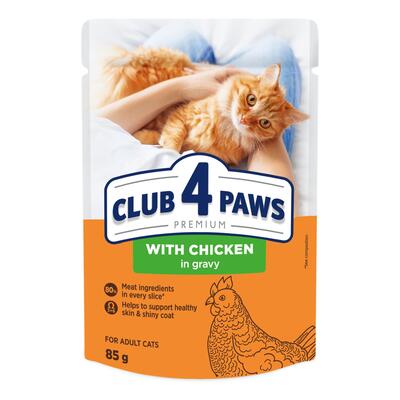 Корм влажный Club 4 Paws для взрослых кошек с Курицей в соусе Премиум, 85 г