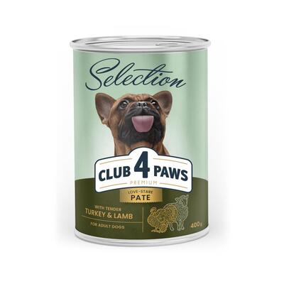 Корм влажный для взрослых собак Club 4 Paws Selection Премиум паштет с индейкой и ягненком, 400 г