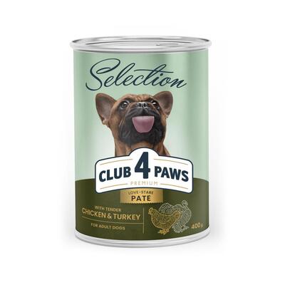 Корм влажный для взрослых собак Club 4 Paws Selection Премиум паштет с курицей и индейкой, 400 г