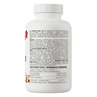 Вітаміни D3 + K2 OstroVit Vitamin D3 1000 + K2, 90 таблеток