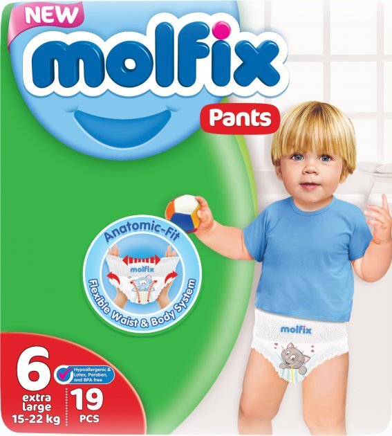 Подгузники-трусики Molfix Jumbo детские, размер 6 extra large, 15-22 кг, 19 шт