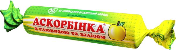Аскорбінка з глюкозою та залізом таблетки зі смаком яблука 10 таблеток