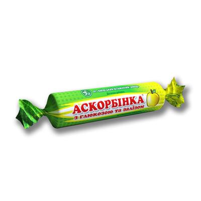 Аскорбинка с глюкозой и железом таблетки со вкусом яблока 12 упаковок по 10 таблеток