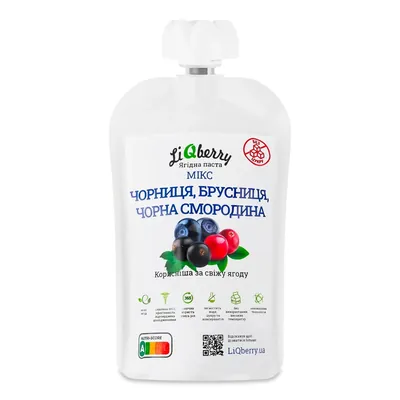 Паста LiQberry Ягідний мікс чорниця, брусниця, чорна смородина, 100 г дой-пак