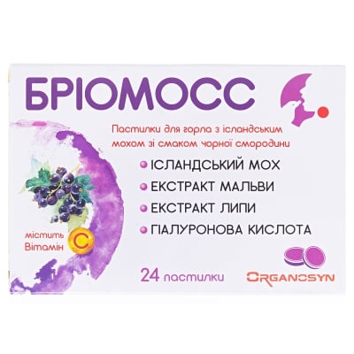 Бриомосс пастилки для горла с исланд. мхом со вкусом черн. смородины №24