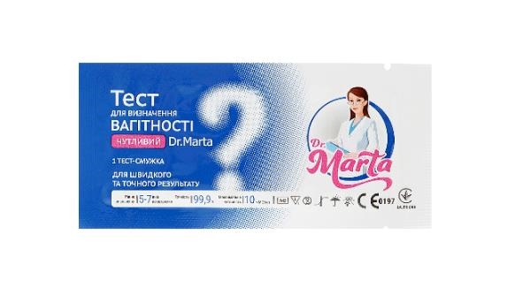 Тест-полоска Dr.Marta для определения беременности, чувствительный, 1 штука в п/э