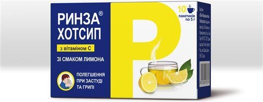 Ринза хотсип с витамином С со вкус лимона порошок д/ор. р-ра по 5 г №10 в пак.