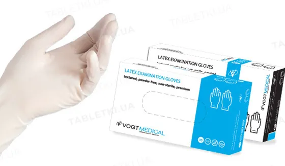 Рукавички оглядові Vogt Medical латексні без пудри, розмір S, нестерильні, 100 штук