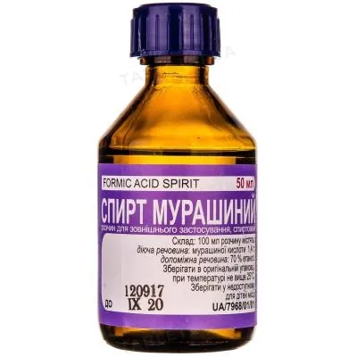 Спирт мурашиний розчин д/зовн. заст., спирт. по 50 мл у флак.