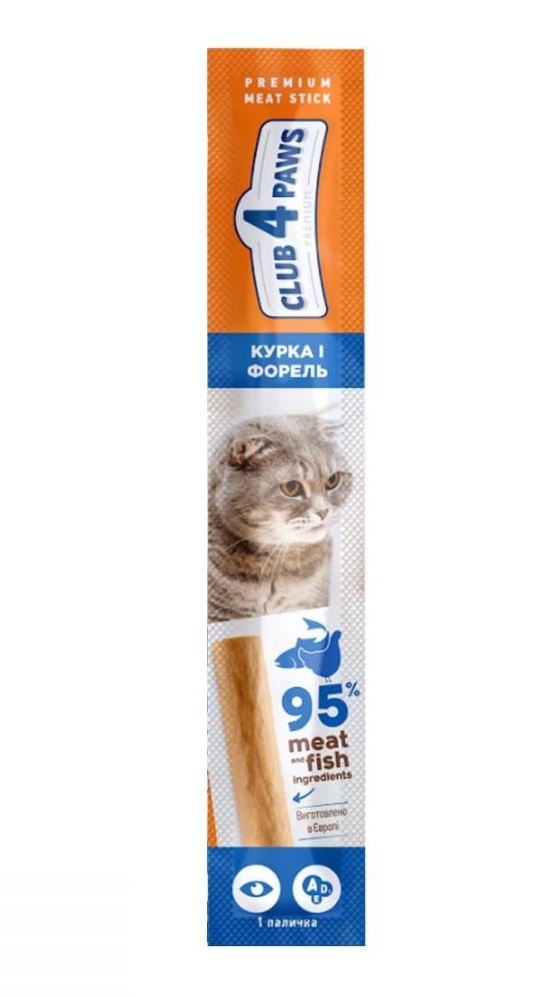 Лакомство для кошек Club 4 Paws Мясная палочка Премиум, курица и форель, 5 г