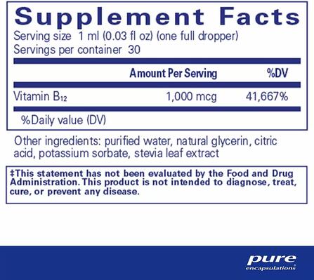 Витамин B12 Pure Encapsulations B12 жидкость 1000 мкг, 30 мл