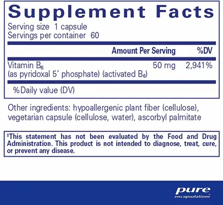 Вітамін B6 (Піридоксаль-5-фосфат) Pure Encapsulations P5P 50 (vitamin B6), 60 капсул