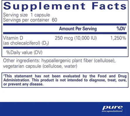 Вітамін D3 Pure Encapsulations Vitamin D3 10000 МО, 120 капсул