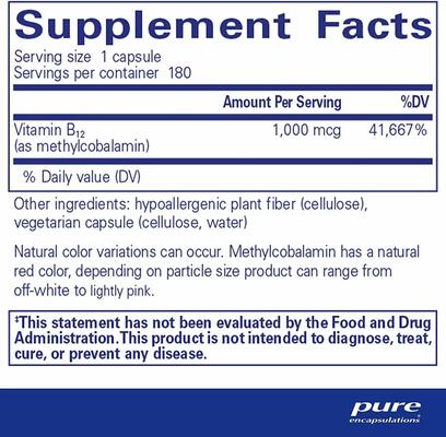 Витамин В12 (метилкобаламин) Pure Encapsulations Methylcobalamin 1000 мкг, 60 капсул