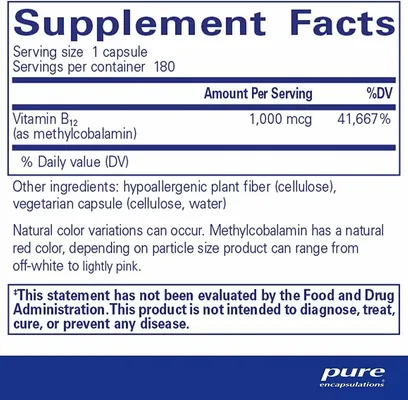 Вітамін В12 (метилкобаламін) Pure Encapsulations Methylcobalamin 1000 мкг, 60 капсул