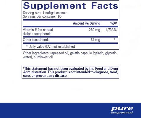 Витамин Е Pure Encapsulations Vitamin E (с mixed tocopherols), 90 капсул